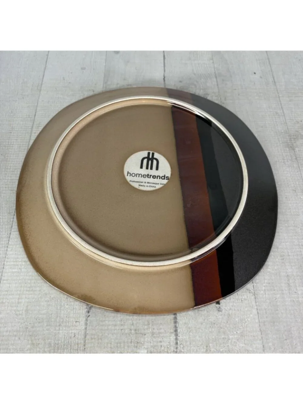Home Trends BAZAAR BROWN Stoneware Square Tan Stripe Coupe Dinner Plate Set of 4